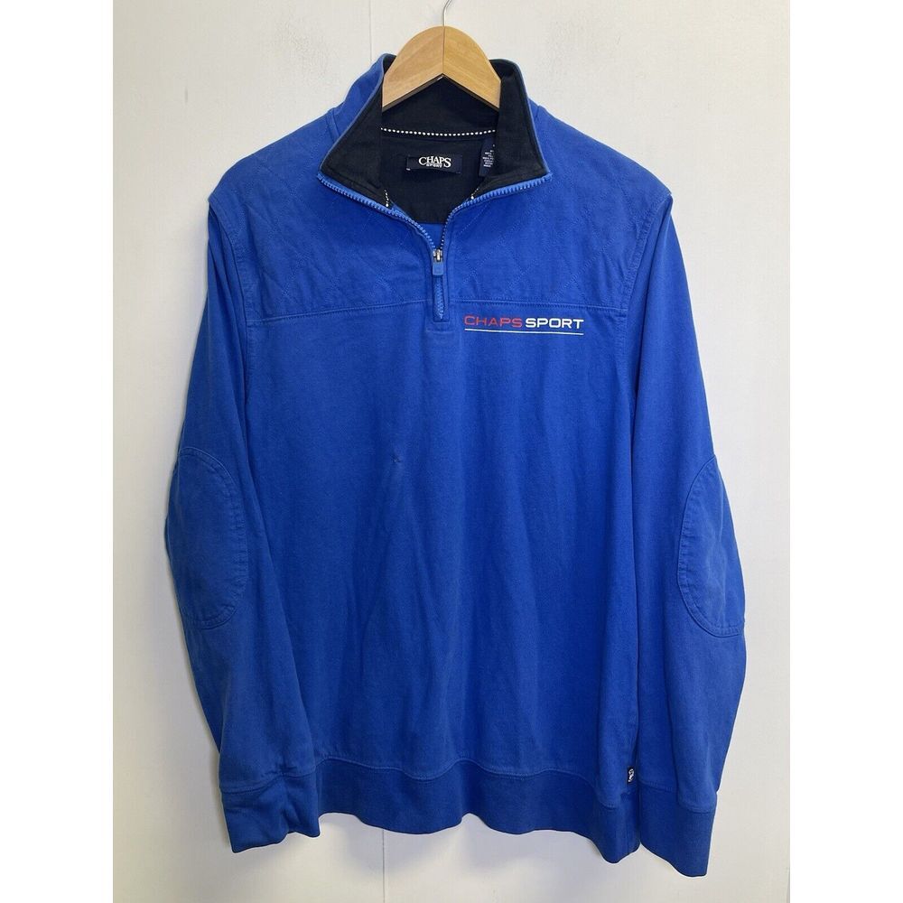 Vintage Chaps Ralph Lauren Pullover Mens Size M Blue 1/4 Zip Y2k Spell Out